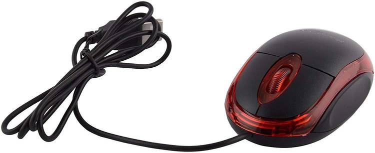 spincart Mini USB Wired Optical Mouse, Black, 800 DPI, with Red LED Light Wired Optical Mouse