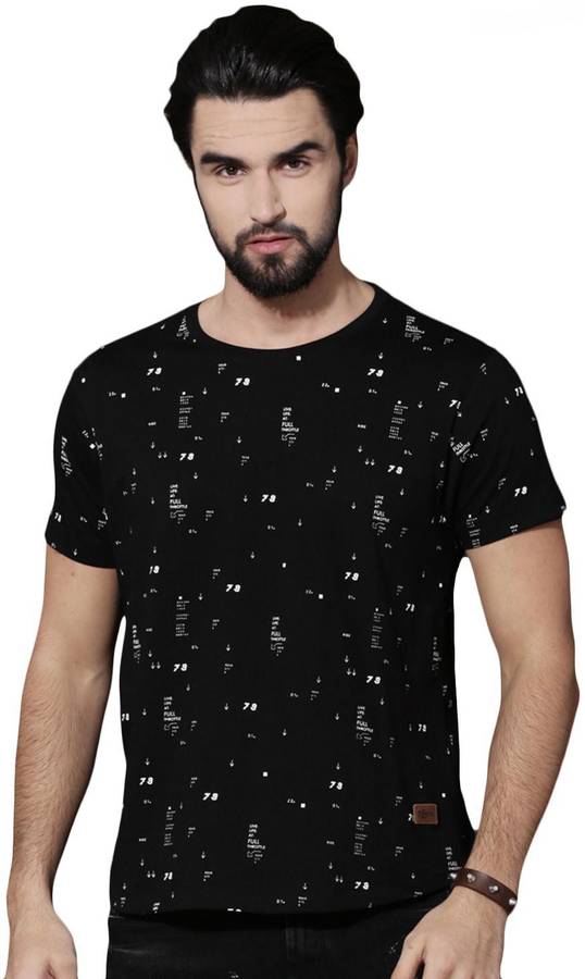 Typography Men Round or Crew Black T-Shirt