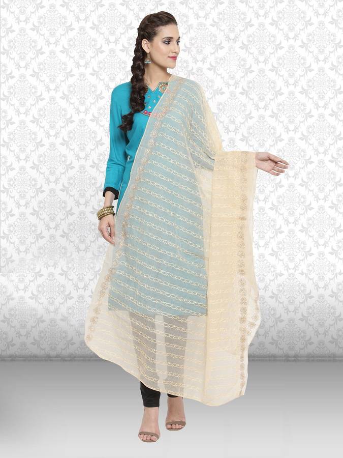 Cotton Blend Embroidered Beige Women Dupatta