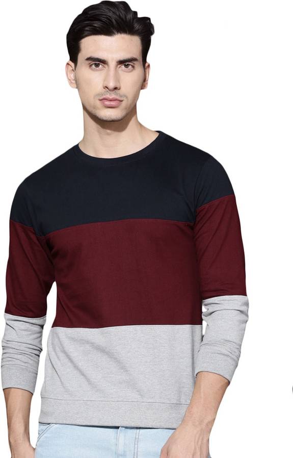 Color Block Men Round or Crew Multicolor T-Shirt