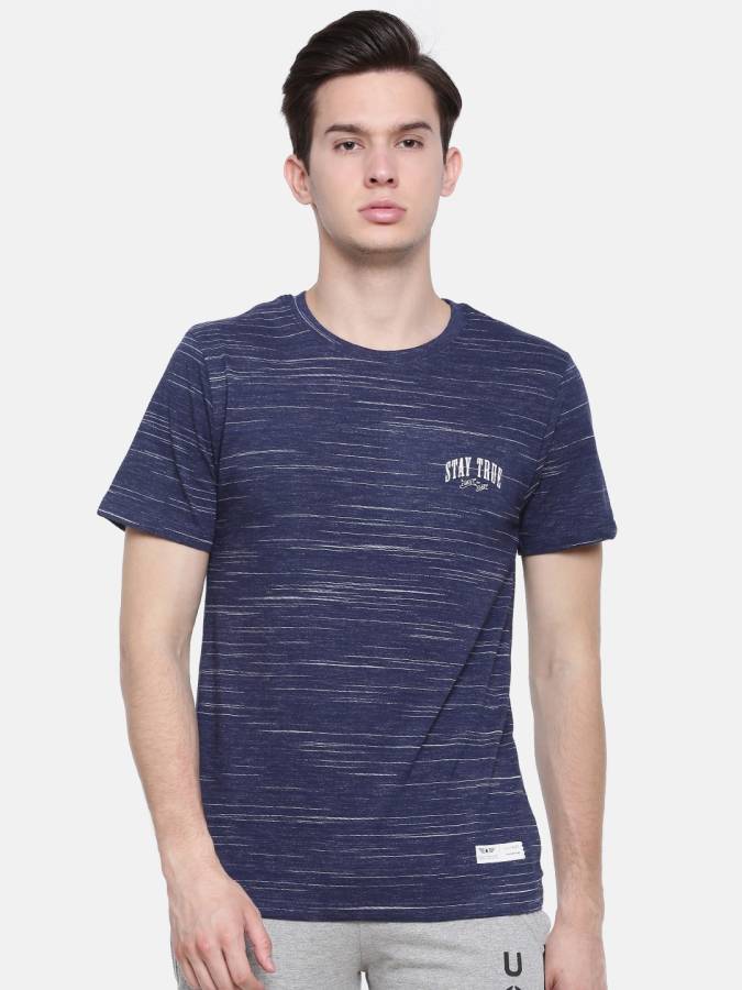 Self Design Men Round or Crew Reversible Blue T-Shirt Price in India