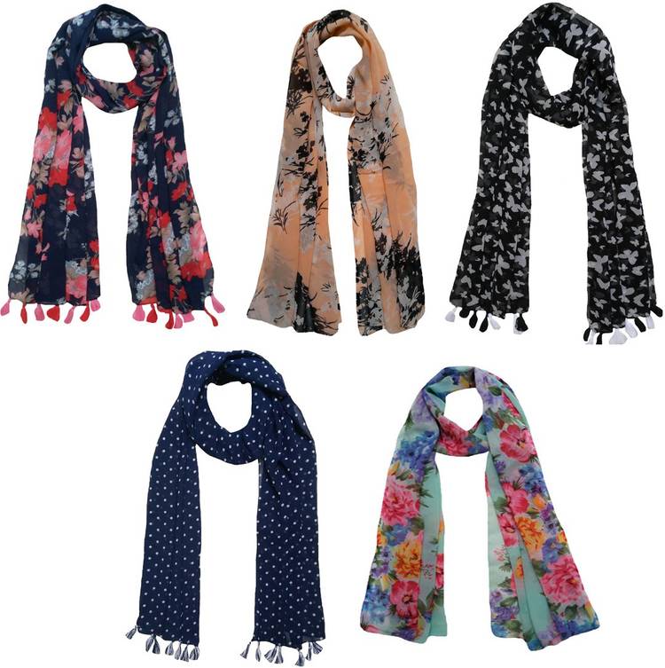 Printed Chiffon Women Multicolor Scarf