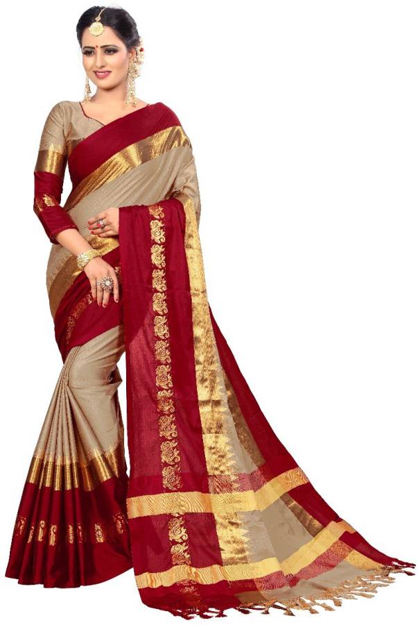 Dyed Banarasi Tussar Silk, Pure Cotton Saree Price in India
