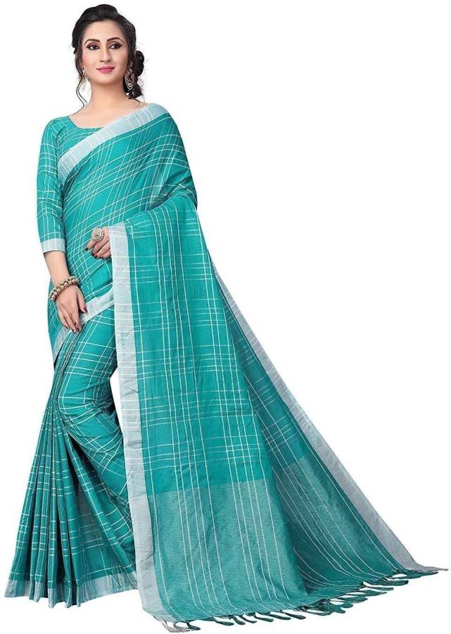 Self Design, Checkered Fashion Cotton Linen Blend Saree Price in India