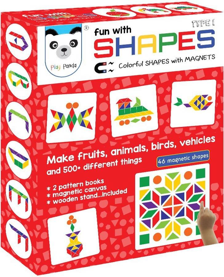 PLAY PANDA Fun Magnetic Shapes Big Type 1 with 44 Magnetic Shapes, 200 Pattern Book