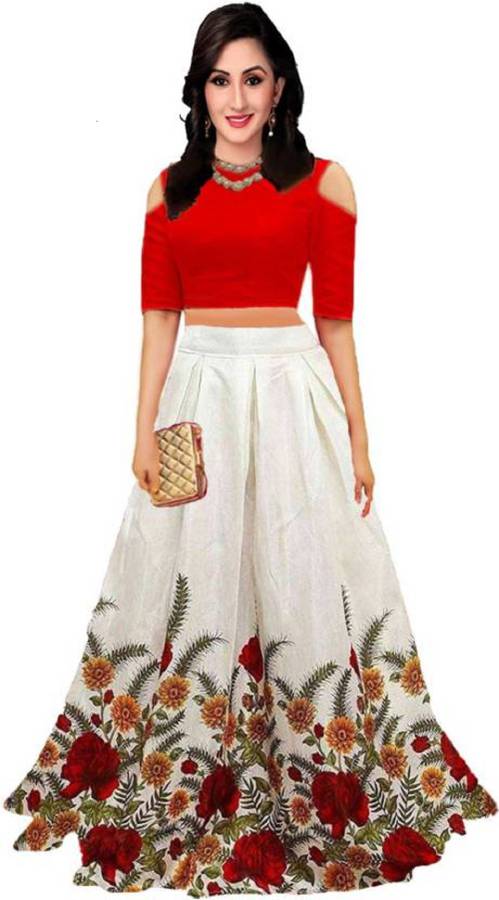 Floral Print Semi Stitched Lehenga & Crop Top