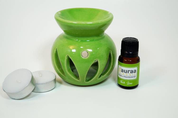 Asian Aura Aroma Gift Set Oil Burner Aroma Diffuser (Free 2 Tea Light Candles & 10 ml Fresh Lime Aroma Oil) Diffuser