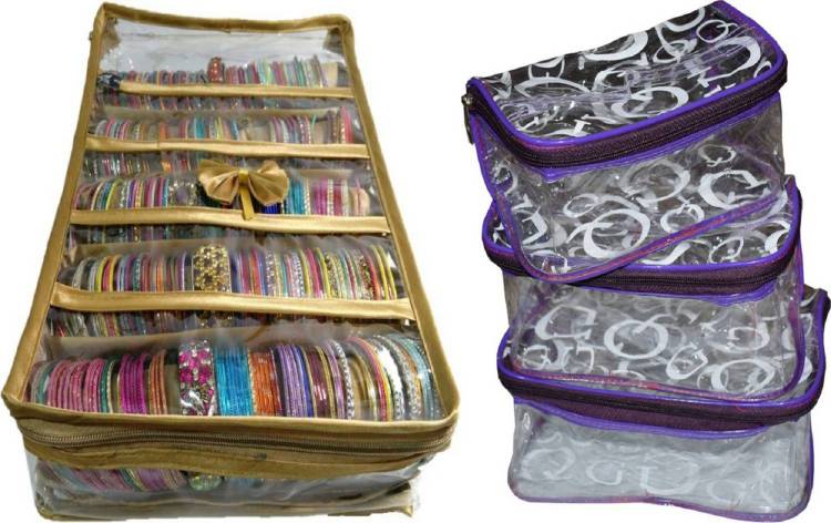 ultimatefashionista Combo 5rods Bangle box, Churi box Bracelet Watch Jewelery vanity Box Cosmetic toiletary Organizer makeup kit jewellery box(gold,purple) vanity box Vanity Box Price in India