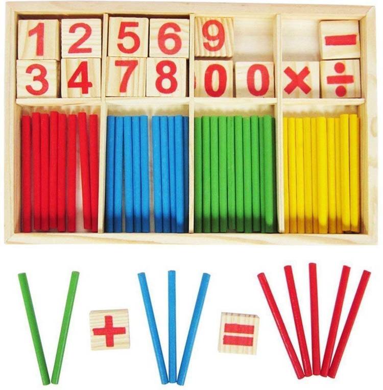 Authfort Wooden Number Sticks Montessori Number Cards and Counting Rods with Box Mathematics Material Educational Toy for Kid Children Toddlers (Multicolor)