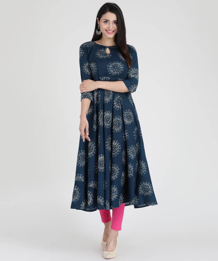 Women Printed Cotton Blend Anarkali Kurta