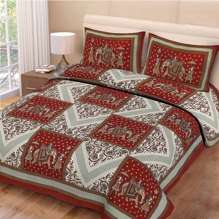 Sanganeri Cart 104 TC Cotton Double Printed Bedsheet