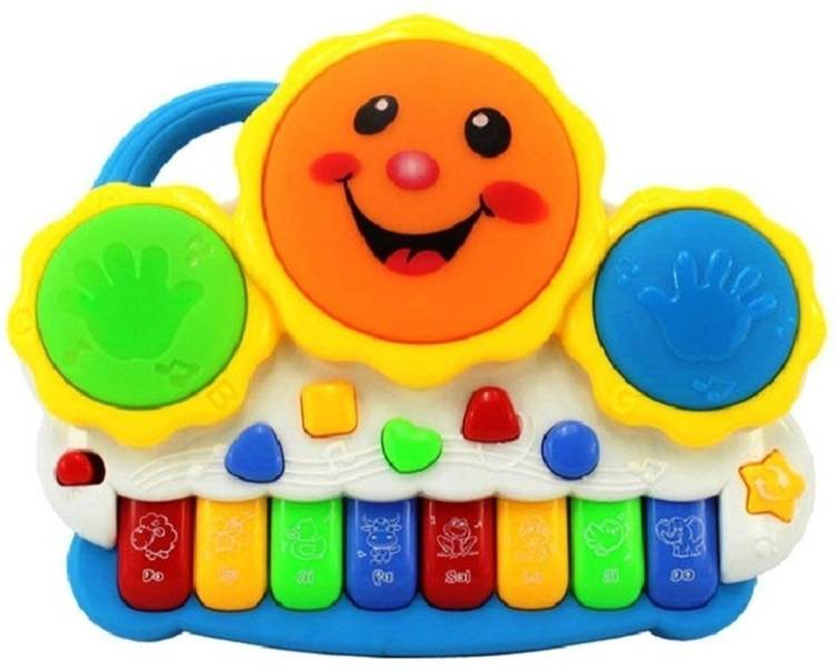 BabyBliss Drum Keyboard Musical Toys with Glowing Flashing Lights, Animal Sounds & Songs For Kids