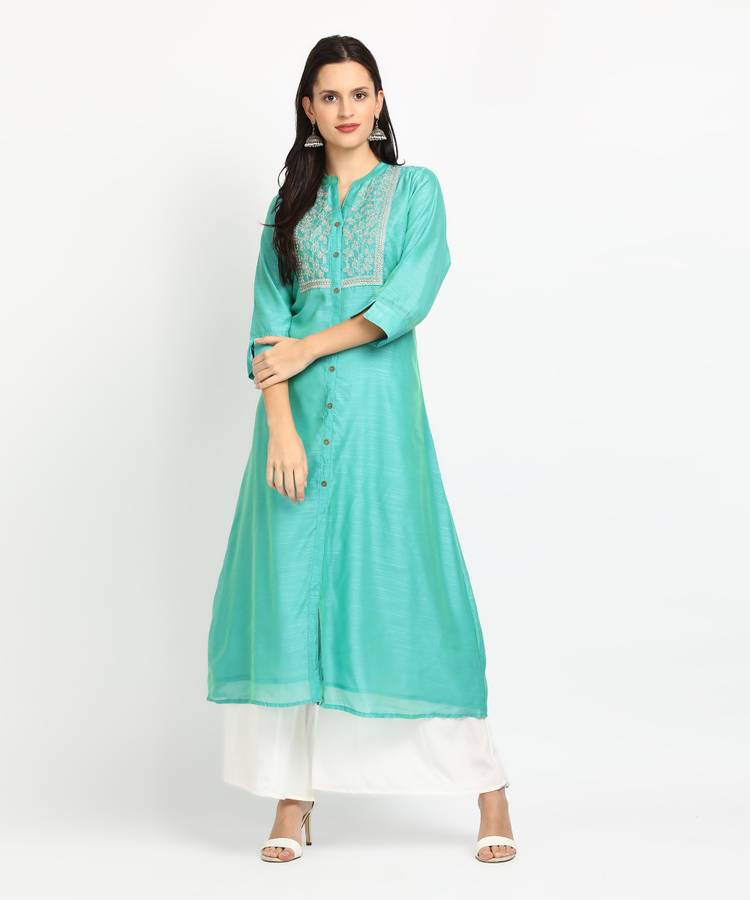 Platina Range Embroidered Women Frontslit Kurta