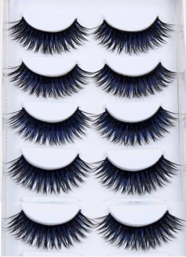 Ni Hao 5 PAIR Natural Thick Black&Blue Colored Long False Eyelashes Extension Eye Makeup Price in India