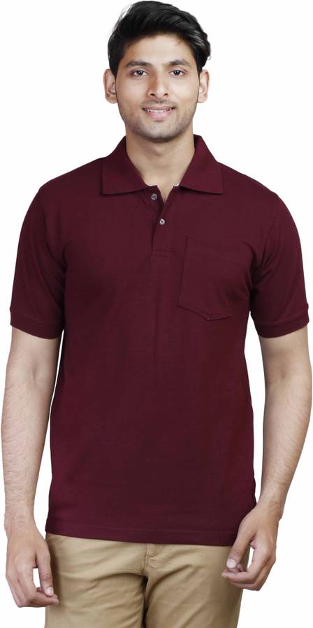 Solid Men Polo Neck Maroon T-Shirt