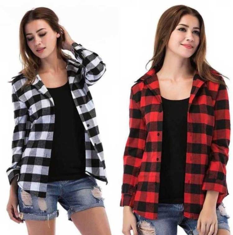 Women Regular Fit Checkered Spread Collar Casual Shirt Price in India