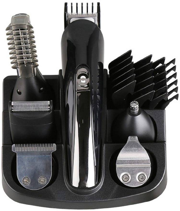 Kemei KM - 600 Professional 11 in 1 Hair Trimmer Clipper Rechargeable Cutting Electric Shaver Hair Clipper Electric Shaver Bread Nose Hair Trimmer Cutters Full Set Family Personal Care Cordless Grooming Kit for Men (Black)  Runtime: 120 min Trimmer for M