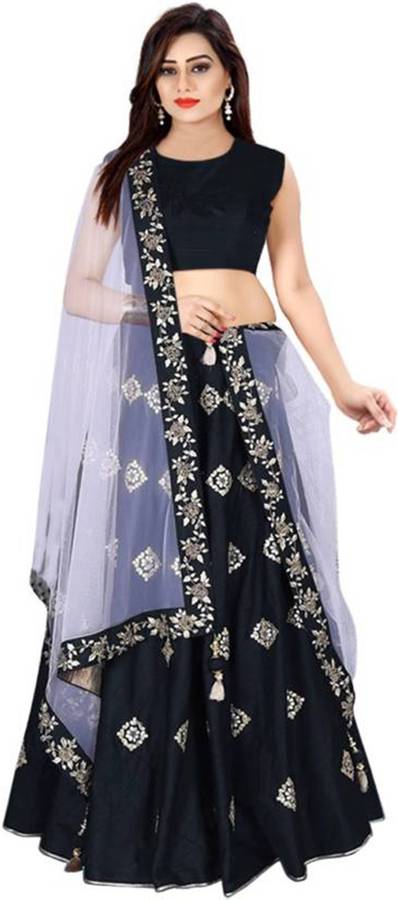 Embroidered, Applique Semi Stitched Lehenga Choli