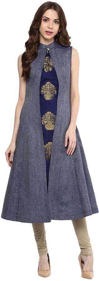 Women Self Design Denim A-line Kurta