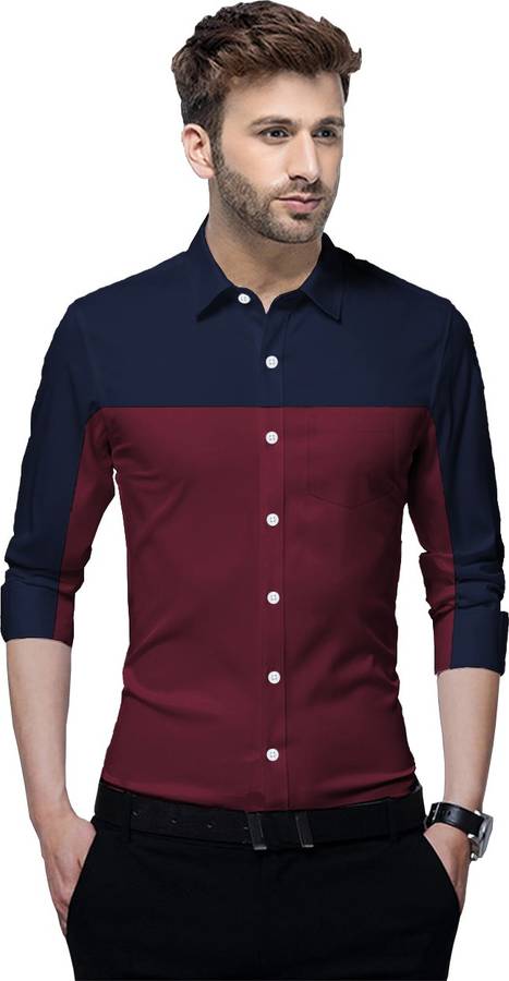 Men Color Block Casual Spread Shirt