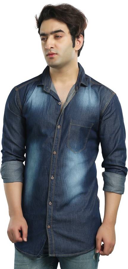 Men Regular Fit Washed Spread Collar Casual Shirt