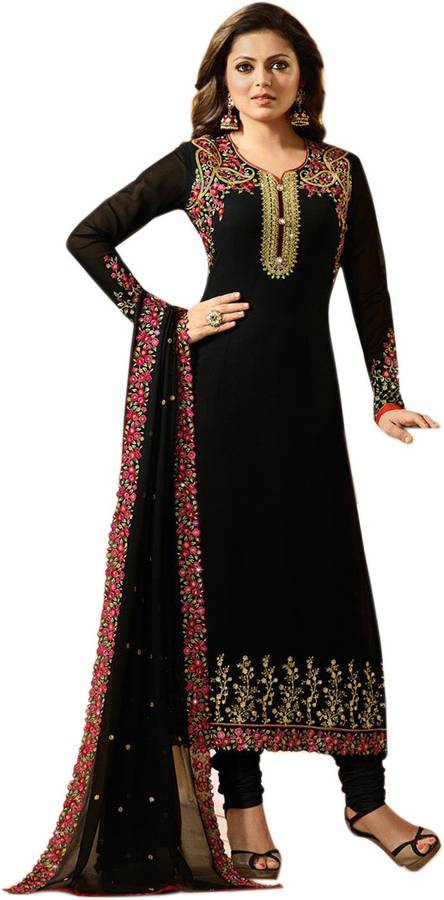 Aryan Fashion Store Poly Georgette Embroidered, Embellished Salwar Suit Material