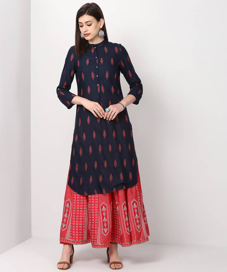 Women Printed Cotton Viscose Blend A-line Kurta
