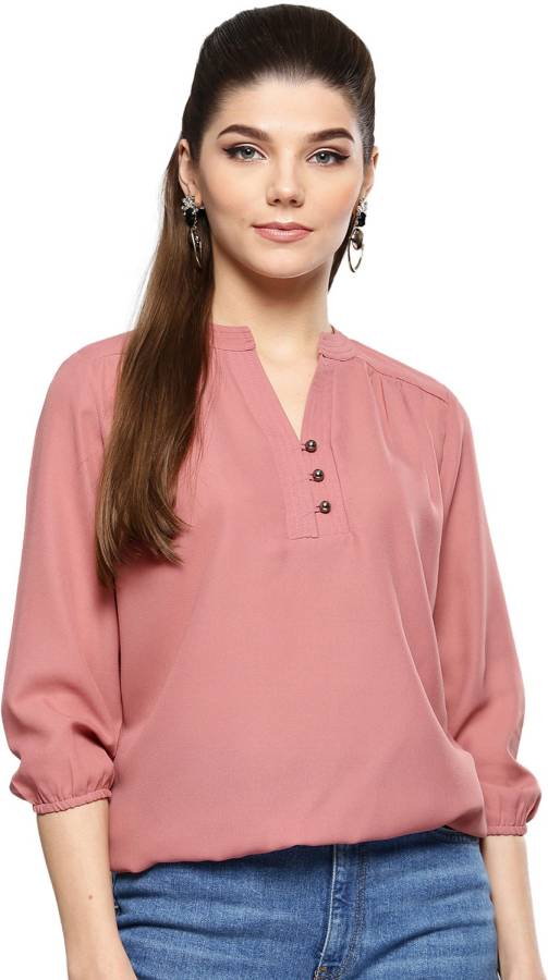 Casual Regular Sleeves Solid Women Pink Top Price in India