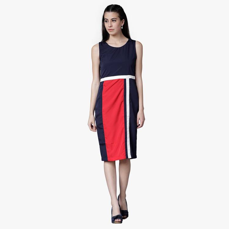 Women Sheath Dark Blue, Red Dress