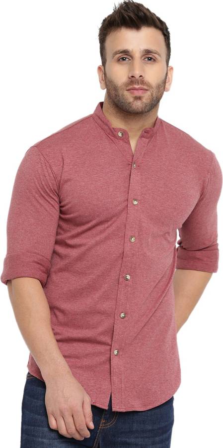 Men Regular Fit Self Design Mandarin Collar Casual Shirt Price in India