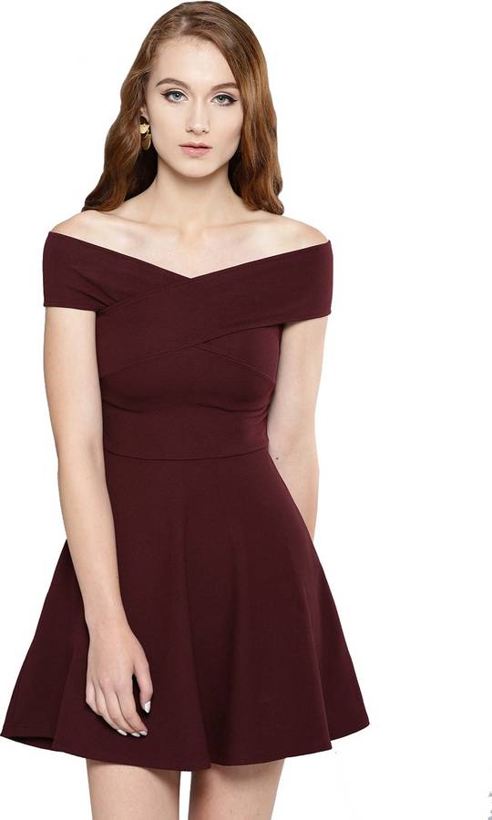 Women Skater Maroon Dress