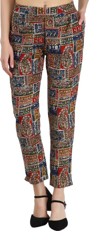 Regular Fit Women Multicolor Cotton Blend Trousers