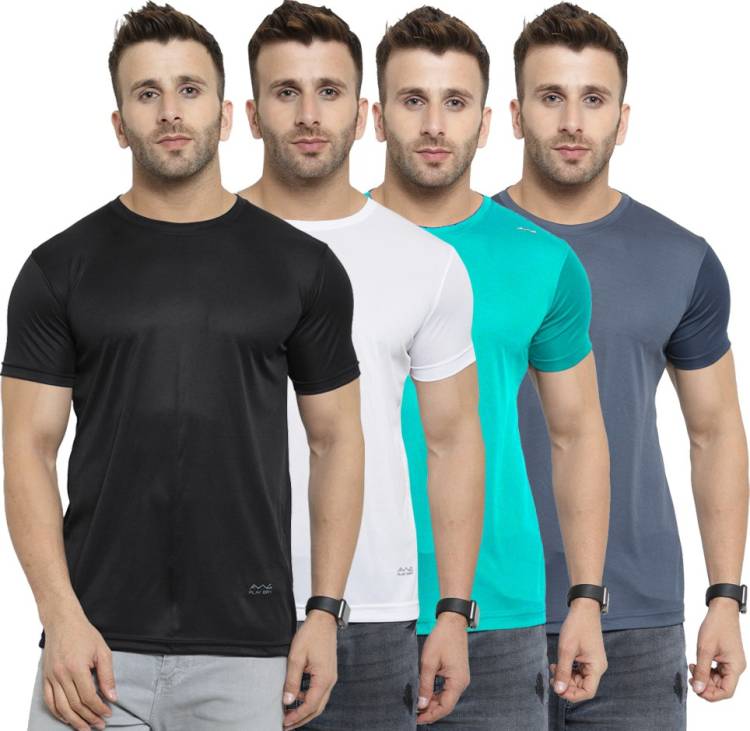 Solid Men Round Neck Multicolor T-Shirt Price in India