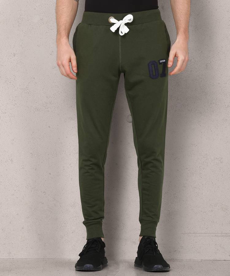 Applique Men Green Track Pants