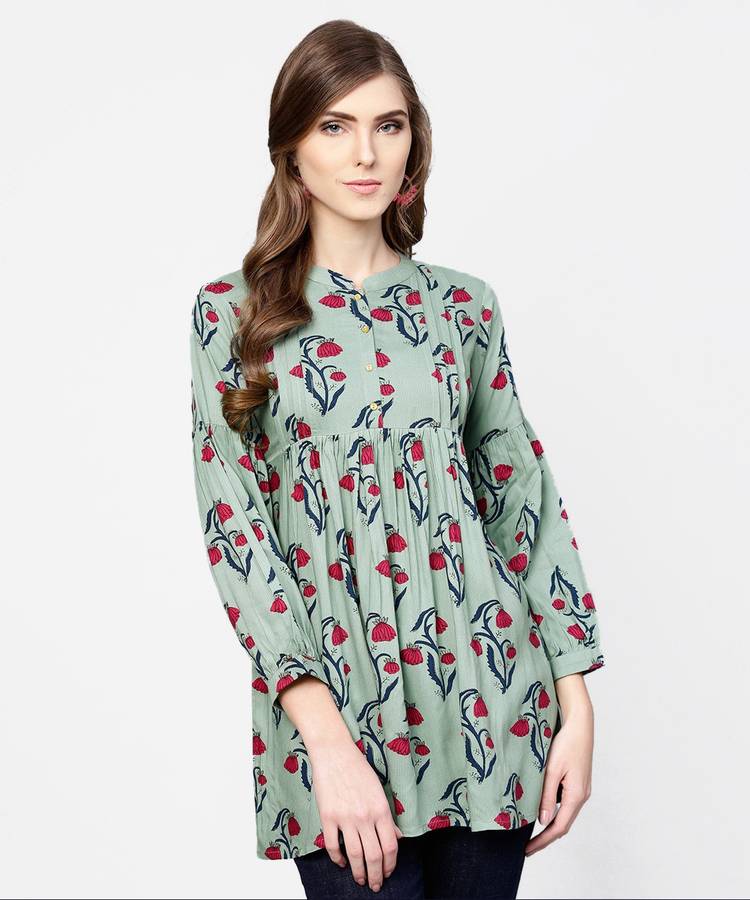 Women Printed Cotton Viscose Blend Flared Kurta