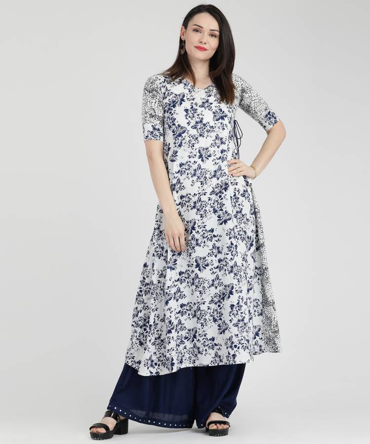 Women Printed Cotton Rayon Blend A-line Kurta