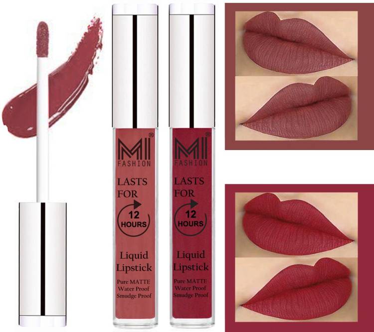 MI FASHION 100% Veg Matte Liquid Lip Gloss Lipstick Waterproof, Long Lasting Set of 2 - Code-491 Price in India