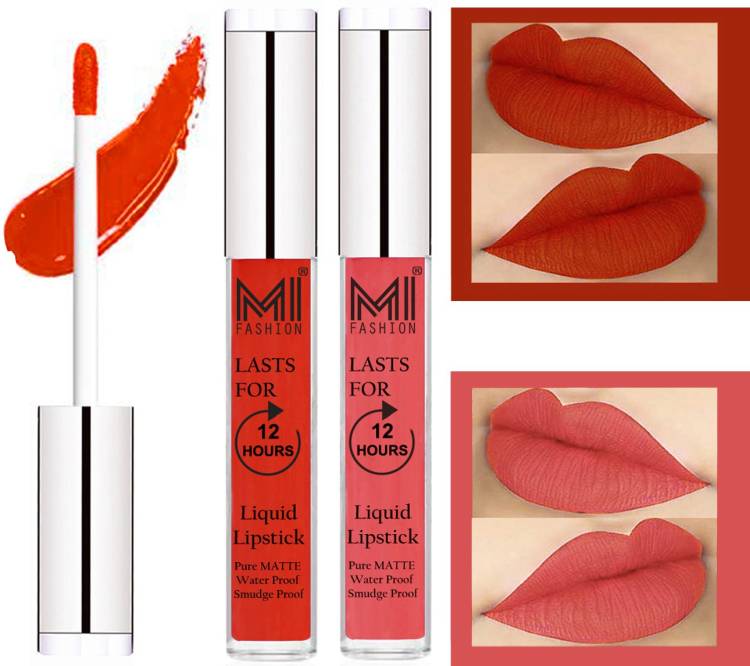 MI FASHION 100% Veg Matte Made in India Liquid Lip Gloss Lipstick Waterproof, Long Lasting Set of 2 - Code-490 Price in India