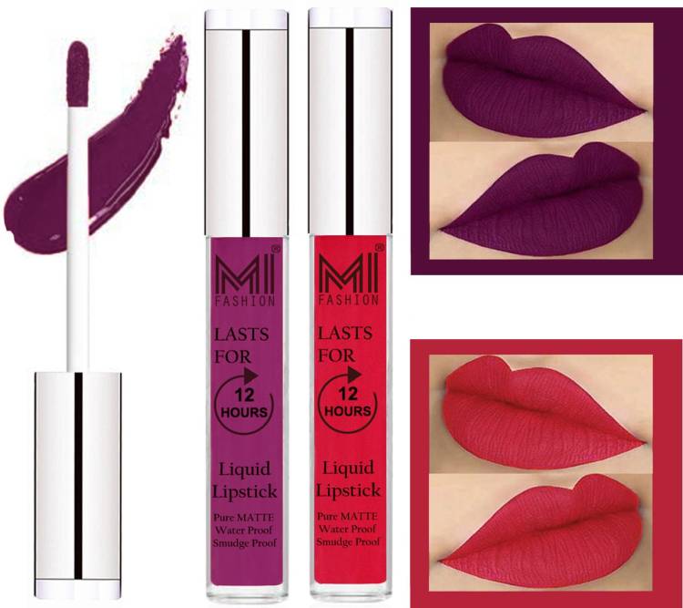 MI FASHION 100% Veg Matte Made in India Liquid Lip Gloss Lipstick Waterproof, Long Lasting Set of 2 - Code-040 Price in India