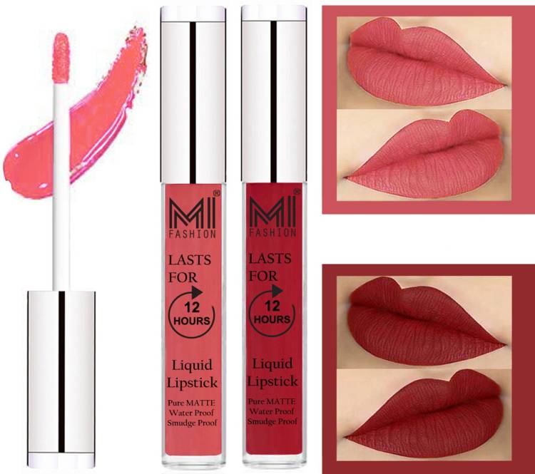 MI FASHION 100% Veg Matte Made in India Liquid Lip Gloss Lipstick Waterproof, Long Lasting Set of 2 - Code-118 Price in India