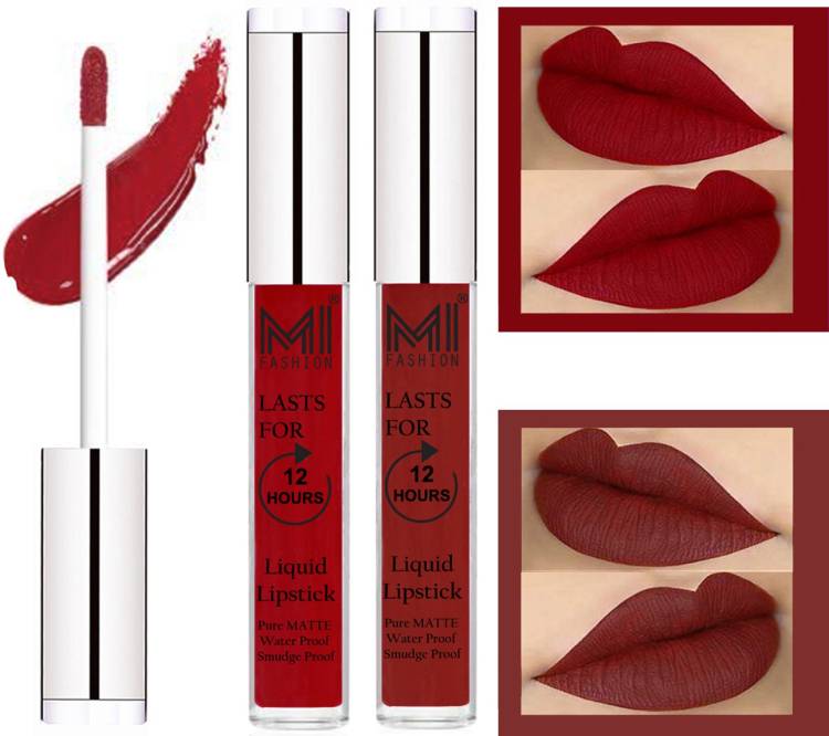 MI FASHION 100% Veg Matte Made in India Liquid Lip Gloss Lipstick Waterproof, Long Lasting Set of 2 - Code-017 Price in India