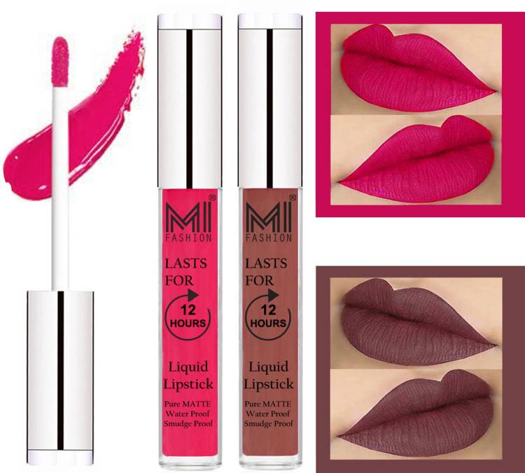 MI FASHION 100% Veg Matte Made in India Liquid Lip Gloss Lipstick Waterproof, Long Lasting Set of 2 - Code-451 Price in India