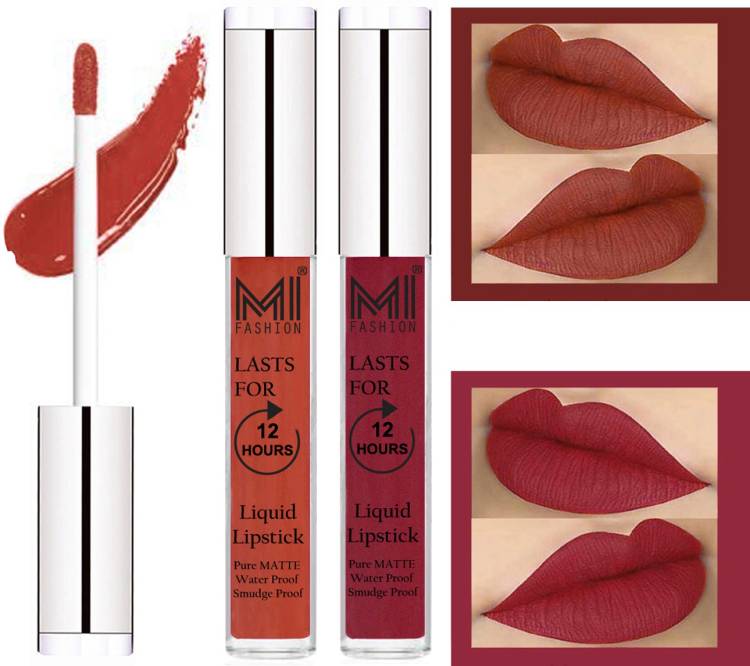 MI FASHION 100% Veg Matte Made in India Liquid Lip Gloss Lipstick Waterproof, Long Lasting Set of 2 - Code-107 Price in India