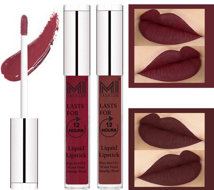 MI FASHION 100% Veg Matte Made in India Liquid Lip Gloss Lipstick Waterproof, Long Lasting Set of 2 - Code-184 Price in India