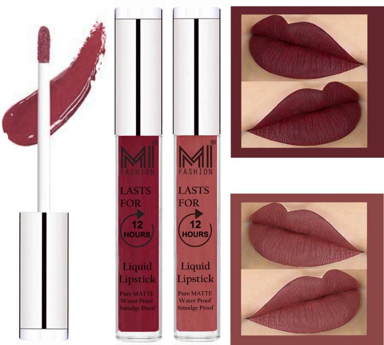 MI FASHION 100% Veg Matte Made in India Liquid Lip Gloss Lipstick Waterproof, Long Lasting Set of 2 - Code-199 Price in India