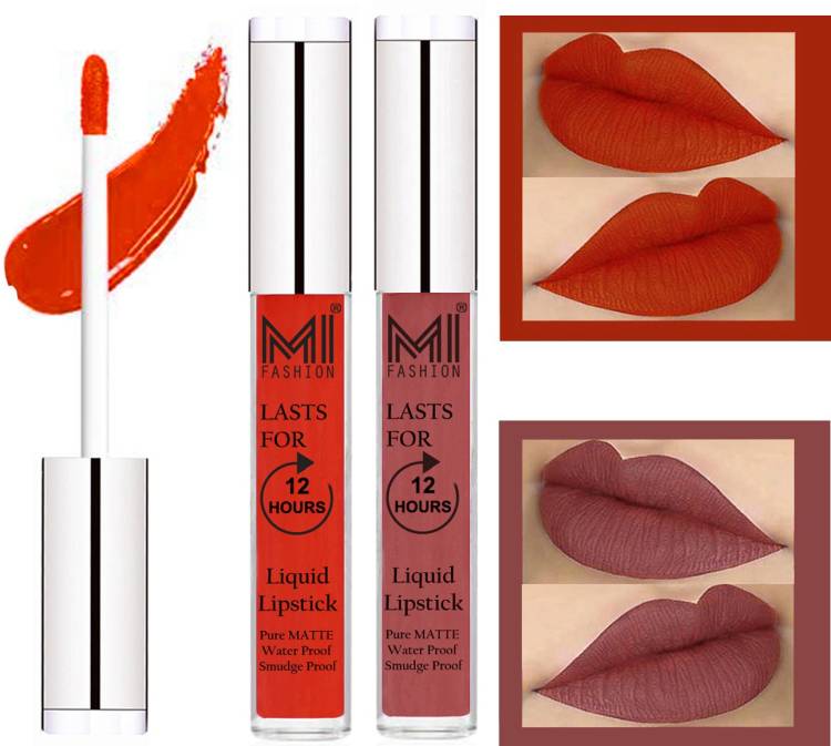 MI FASHION 100% Veg Matte Made in India Liquid Lip Gloss Lipstick Waterproof, Long Lasting Set of 2 - Code-197 Price in India