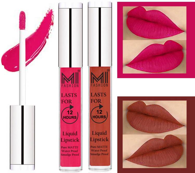 MI FASHION 100% Veg Matte Made in India Liquid Lip Gloss Lipstick Waterproof, Long Lasting Set of 2 - Code-073 Price in India