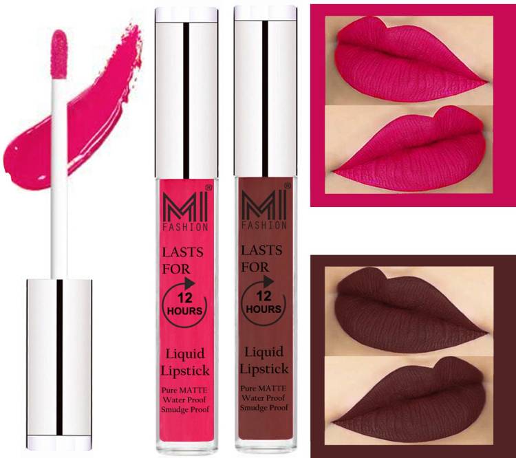 MI FASHION 100% Veg Matte Made in India Liquid Lip Gloss Lipstick Waterproof, Long Lasting Set of 2 - Code-513 Price in India