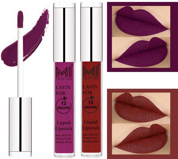 MI FASHION 100% Veg Matte Made in India Liquid Lip Gloss Lipstick Waterproof, Long Lasting Set of 2 - Code-087 Price in India