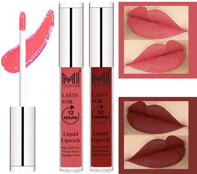 MI FASHION 100% Veg Matte Liquid Lip Gloss Lipstick Waterproof, Long Lasting Set of 2 - Code-183 Price in India